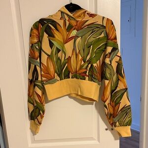 Farm Rio x Adidas Tropical Leaf Print Cropped Hoodie